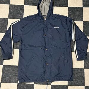 Adidas Men's Dark Blue Windbreaker with Hood